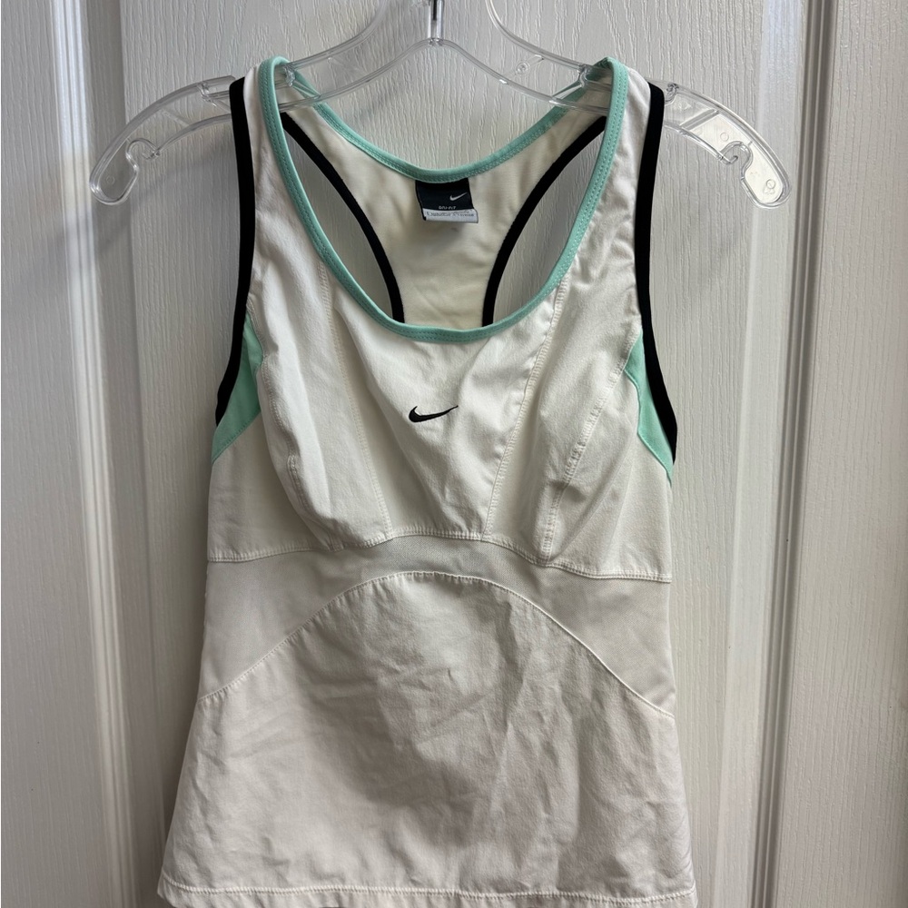 Nike White and Light Green Dri-FIT Tank